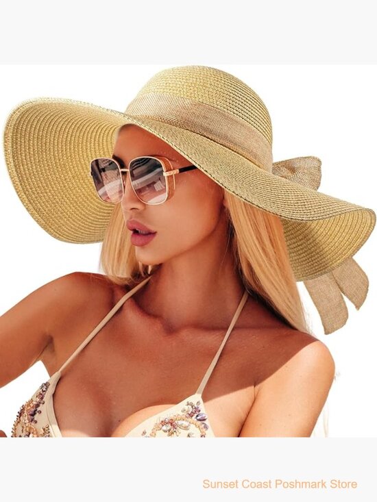 Wide Brim Straw Sun Hat Packable UPF 50+ UV Protection main image 4